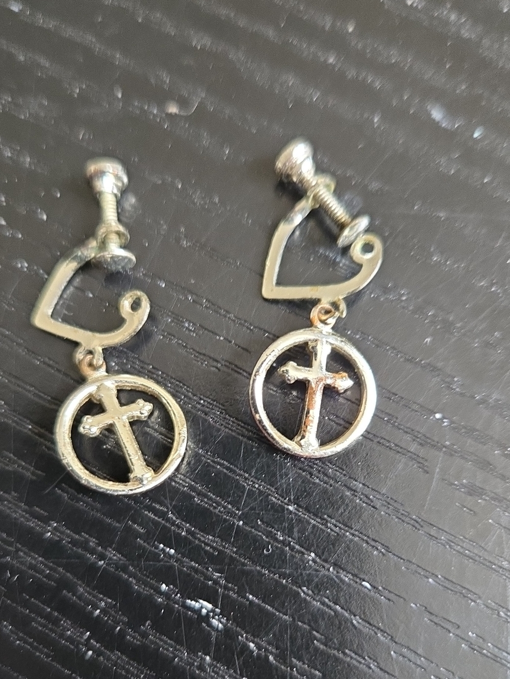 Gold Tone Cross Dangle Clip-On Earrings